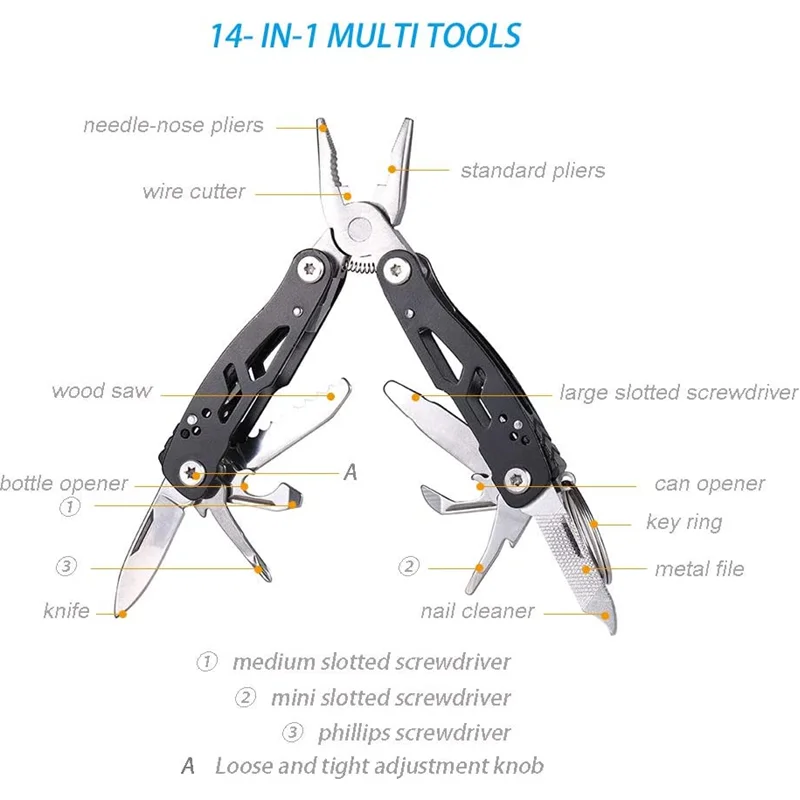 14 in 1 Mini Keychain Multitool Pliers Outdoor Pocket Gadget Rugged and Practical Portable Computer & Bike Camping Survival Tool