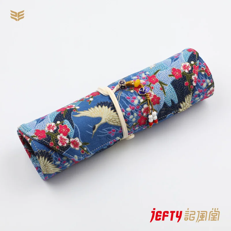 

5+1 Pack Japanese Crane Parquet Fabric Pen Bag, Suede Multi Pack Pen Curtain Fountain Pen Case Stationery Organizer