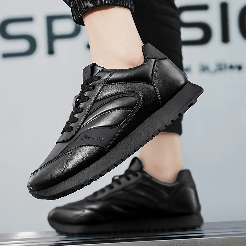 

New Classic Versatile Pure Black Breathable Thick Bottom Sports Casual Outdoor Shoes Trendy Match Men's Shoes