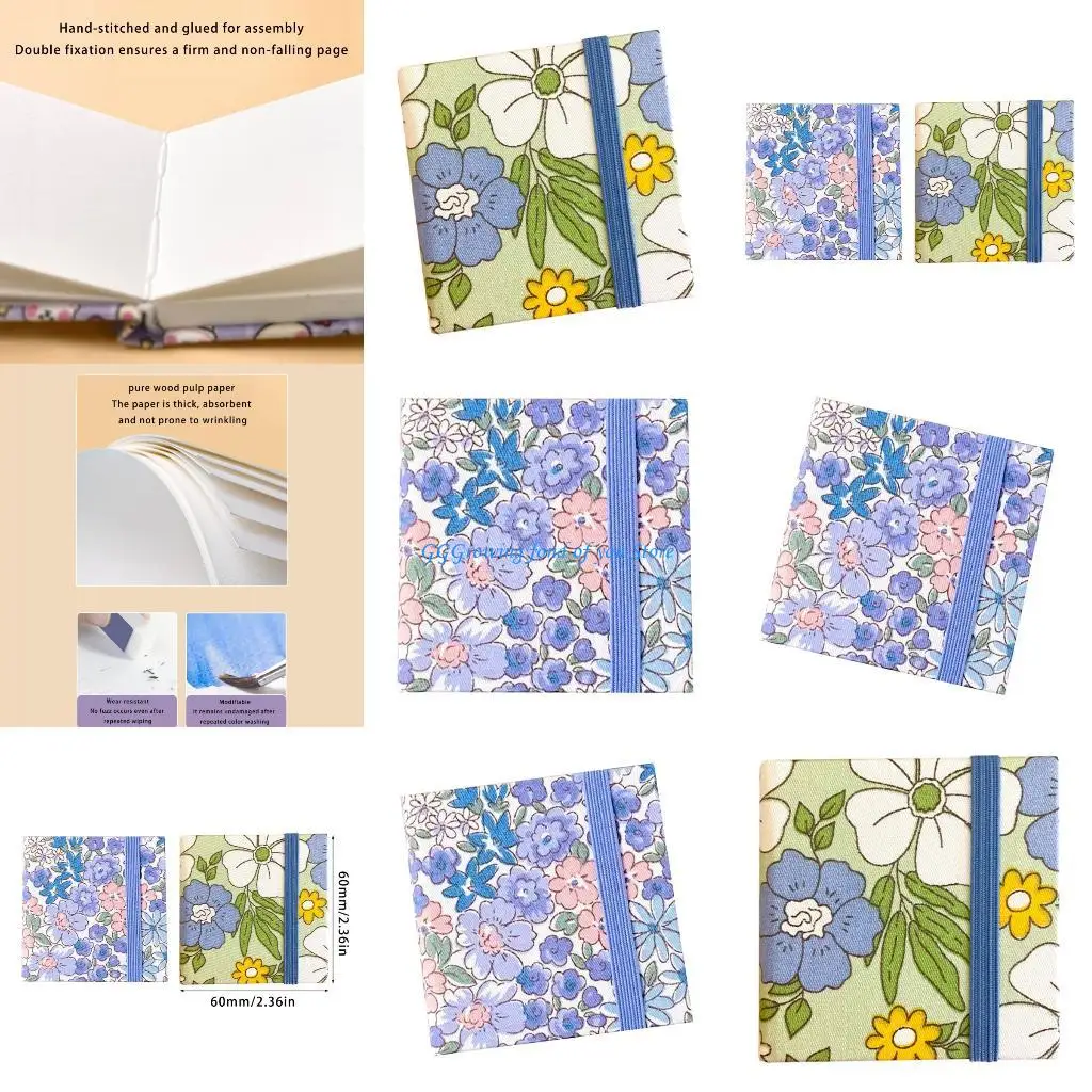 H9EB สมุดสเก็ตช์ภาพสีน้ำขนาดเล็ก 20 แผ่นกระดาษสีน้ำแผ่นยางยืดปิด