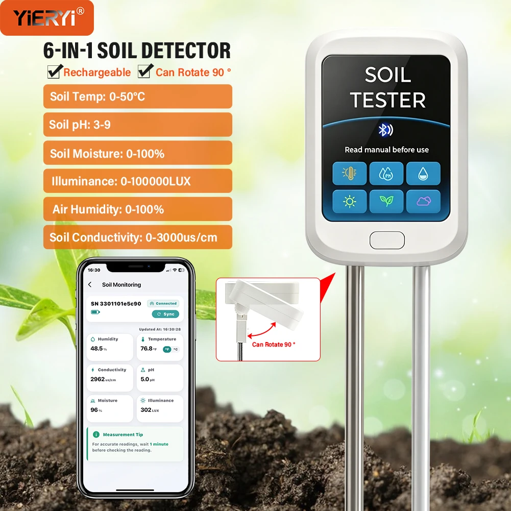 Ec Meter Digital - Yieryi Rechargeable 6 in 1 Bluetooth
