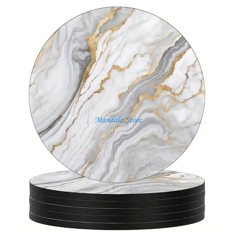 U2JC Marble Look Absorbent Cup Mats, Round Cup Pad Set for Dining Tables, Office Desk Use, Bar Counter, and Daily Cup Use