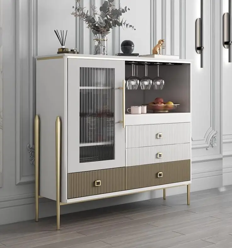 Side cabinet Solid wood tea cabinet Side cabinet Multi-functional storage wine cabinet minimalist toughened glass door