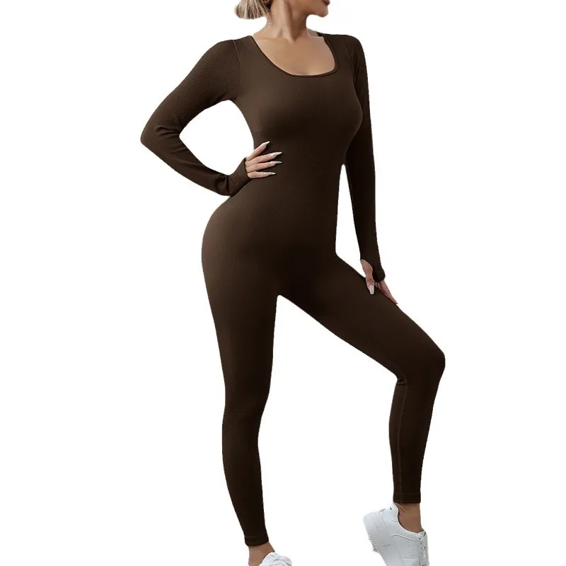 Women Square Neck Beauty Back Yoga Jumpsuit One Piece Yoga Fitness Tight Workout Bodysuit