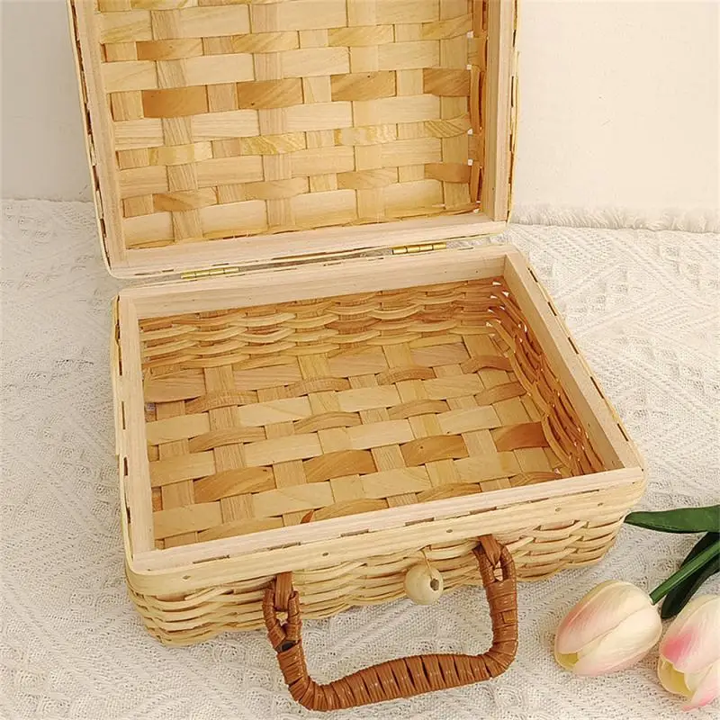 Picnic Box Storage Box Portable Luggage Basket Picnic Rattan Suitcase Moon Cake Packaging Gift Basket Gift Box Manual Woven Wood