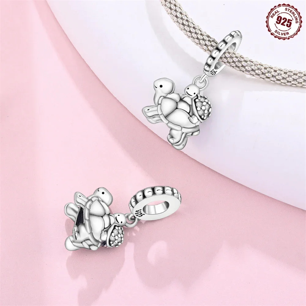 Silver-Plated Blue Flower Turtle Charms for Bracelets