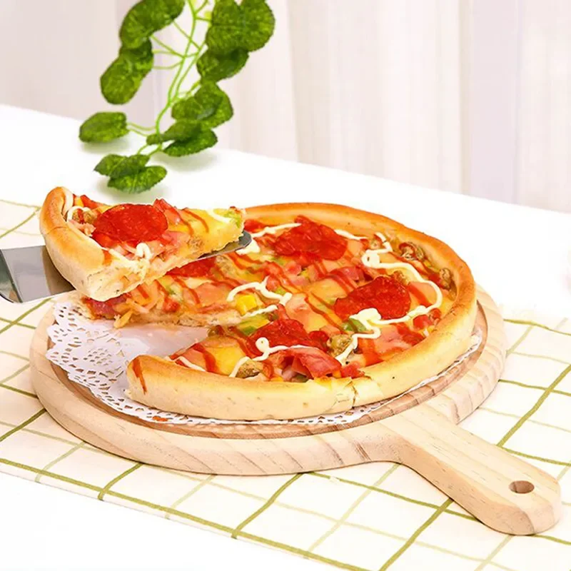 

Practical Pizza Wooden Round Board With Handle Pizza Baking Tray Home Kitchen Bakery Bakeware Gadget