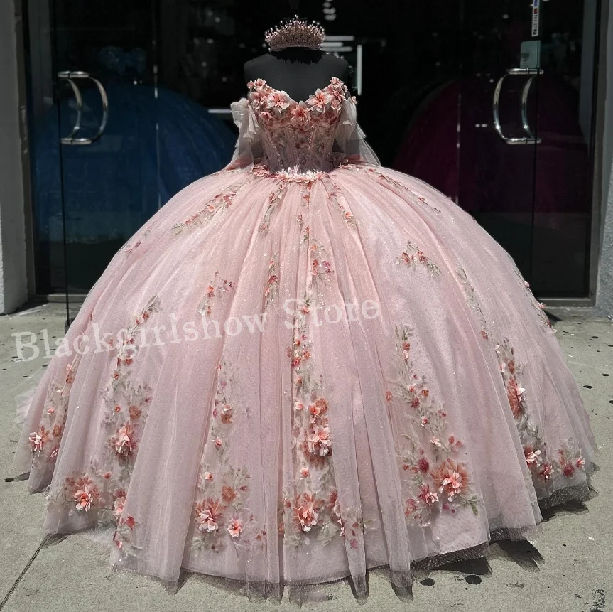 Lotus Root Pink Princess Exquisite Quinceanera Dresses 2024 Fairy 3D Floral Applique Bone Mexico vestido de 15 años quinceañera