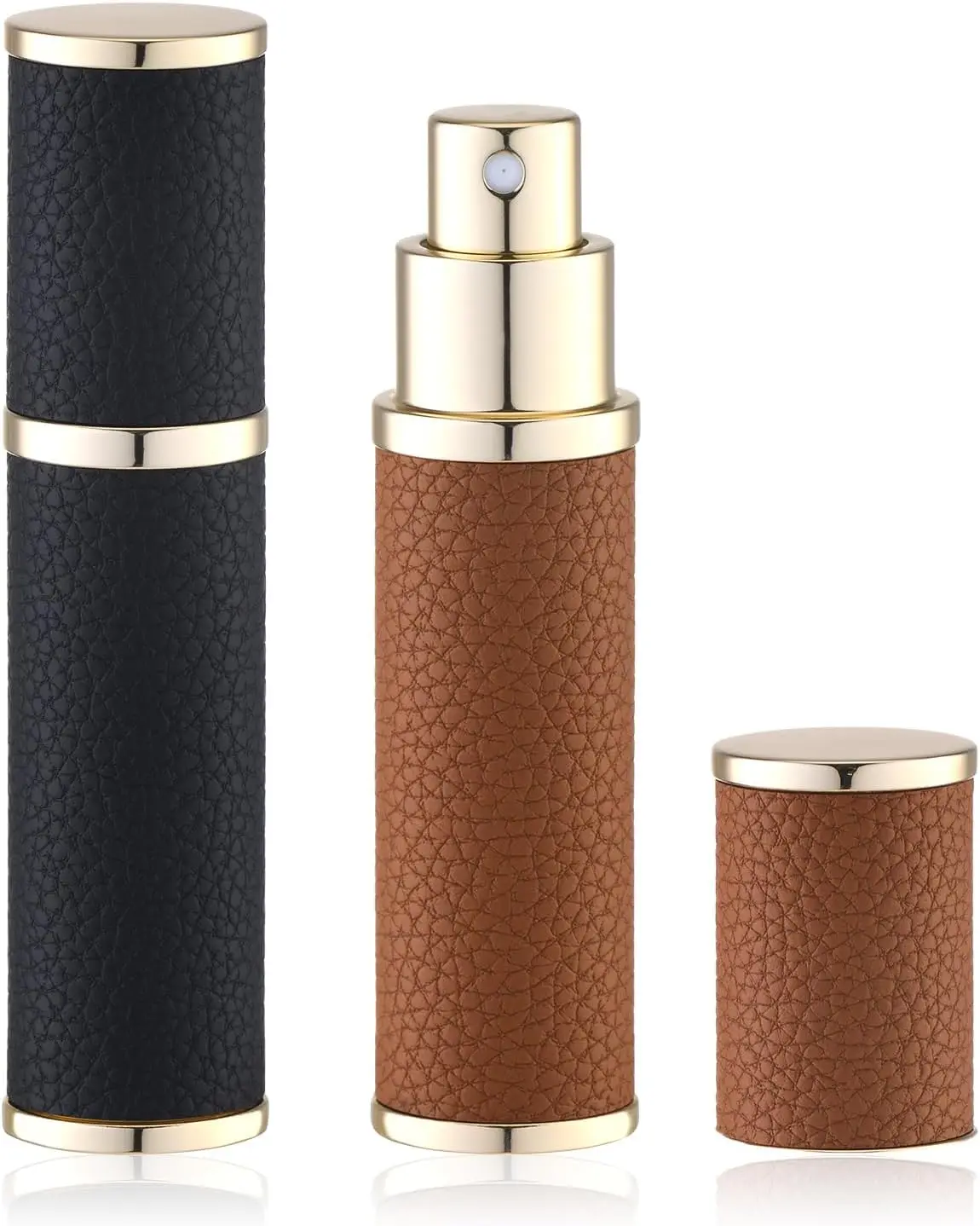 

Mini Refillable Perfume Bottle - 10ml Leather Travel Atomizer, Portable Cologne Sprayer for Men & Women, Empty Sample Dispenser, Black Brown 2 Pack