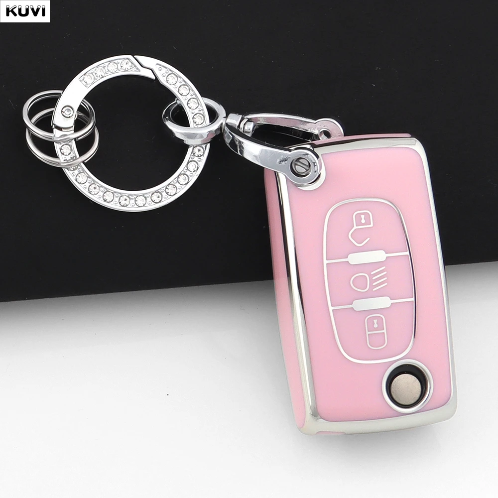 

TPU Flip Car Key Case Cover Protector Fob Keychain For Citroen C2 C3 C4 C5 C6 Xsara Berlingo For Peugeot 207 307 308 407 607 807