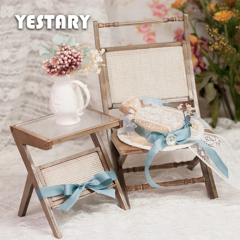 

YESTARY BJD Dolls Chairs Furniture Rattan Leisure Chair Side Table DIY Material Packs Furniture For 1/6 Blythe Ob24 Dollhouse