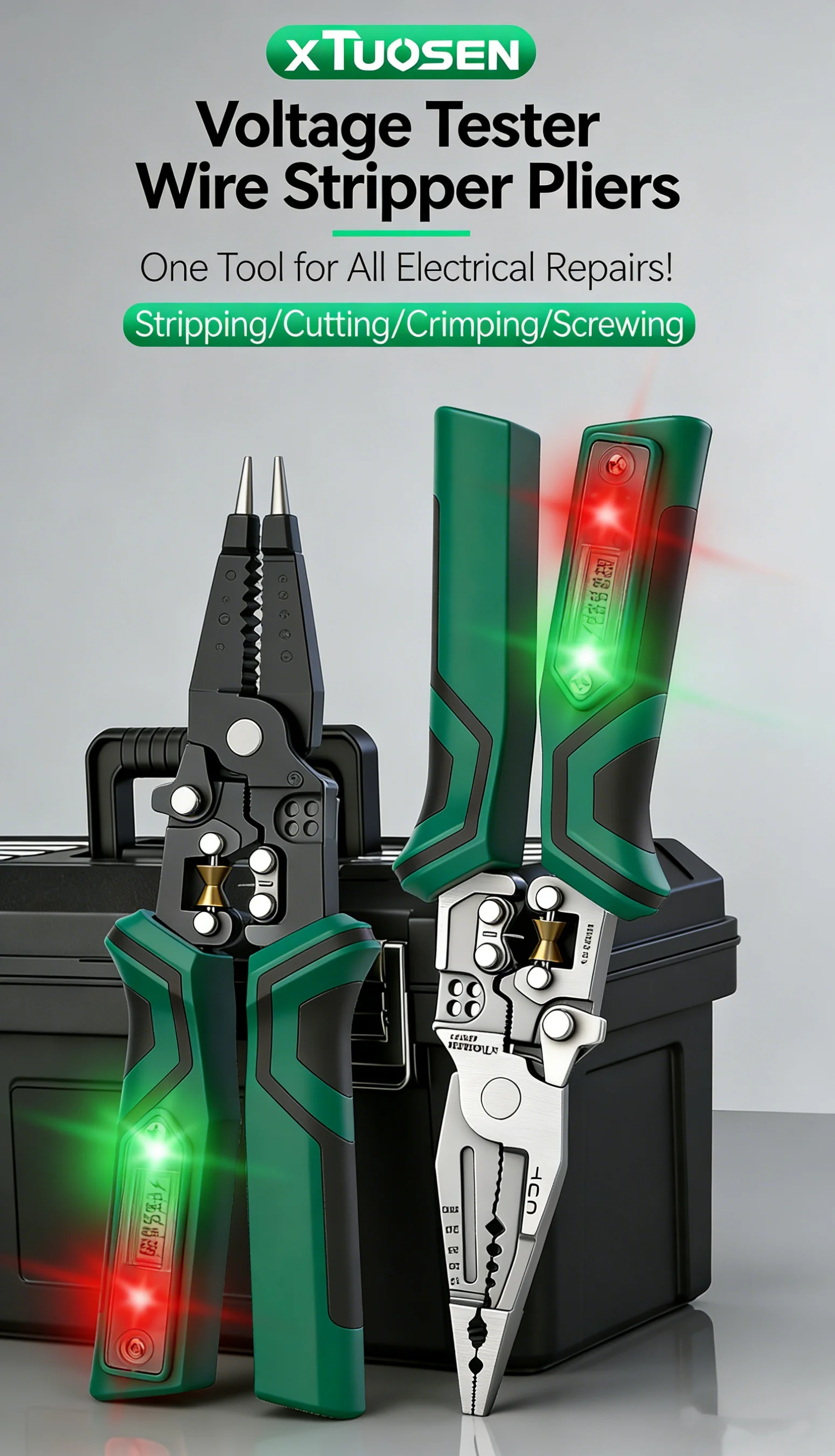 TUOSEN Elektriker-Multitool-Set mit Spannungsprüfer, Abisolierzange und Zange zum Wickeln, Umlindern und Crimpen - Langlebiges Werkzeugset – Detail 6