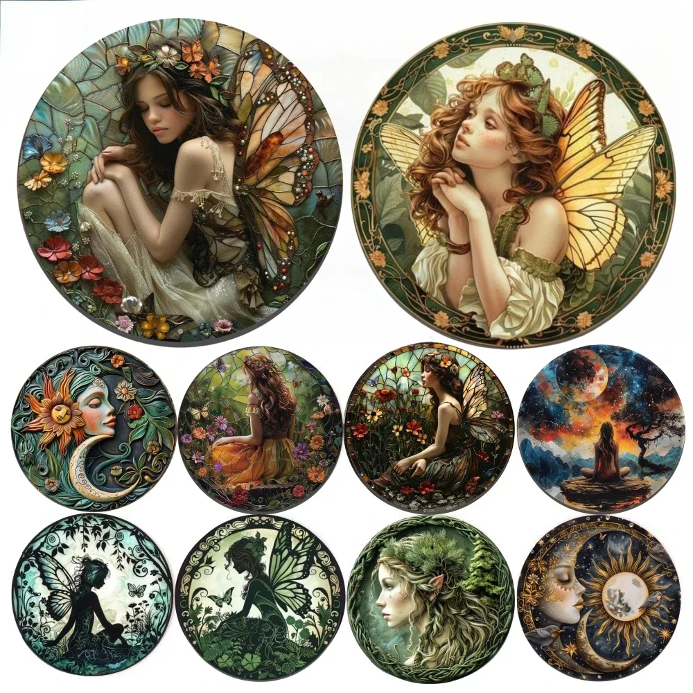 3D Round Metal Aluminum Sign Art Enchanting Spring Fairy Decorative Plates Entrance Gift Mask Theme Club Home Room Wall Decor