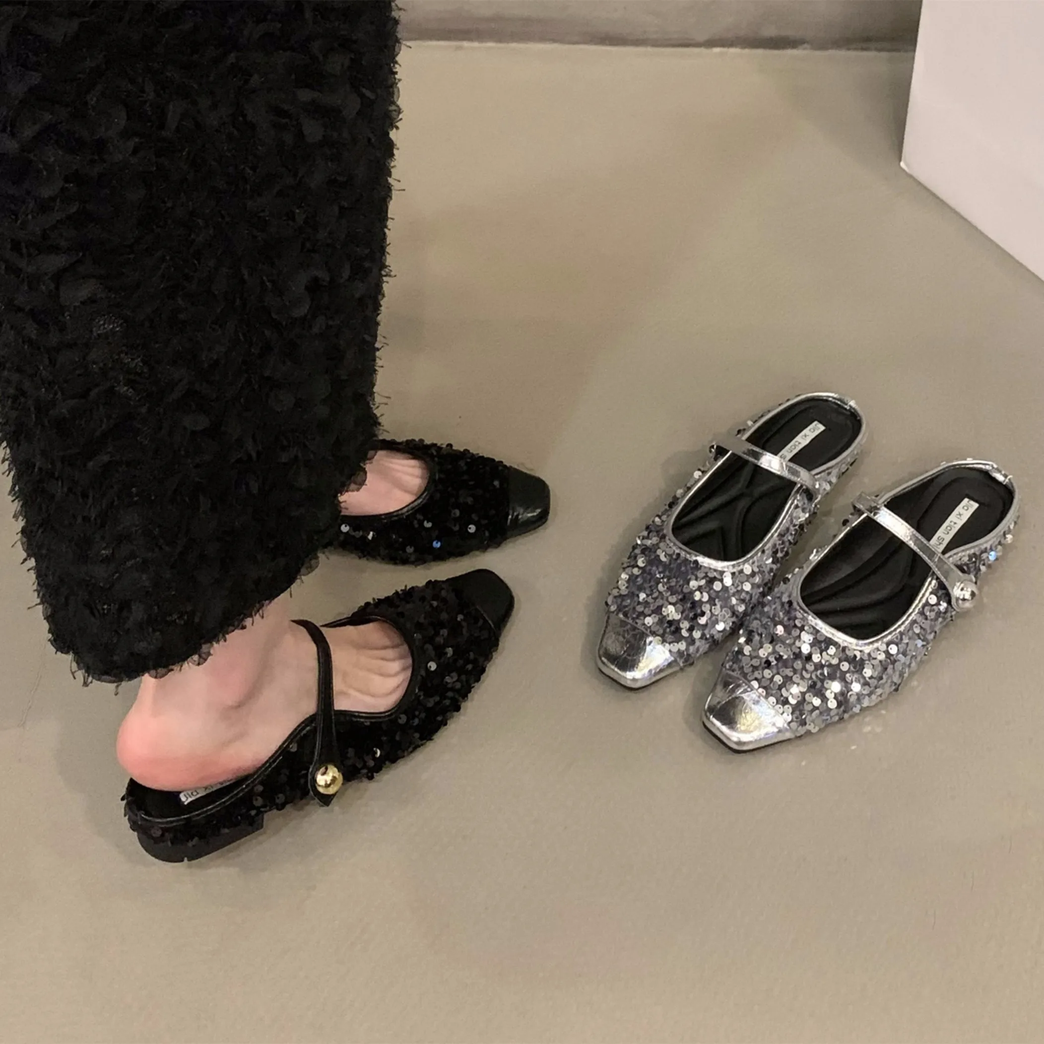 Bailamos Spring New Women Flat Slippers Fahion Bling Sequin Cloth Ladies Elegant Flats Soft Flat Heel Dress Ballerinas Shoes Muj