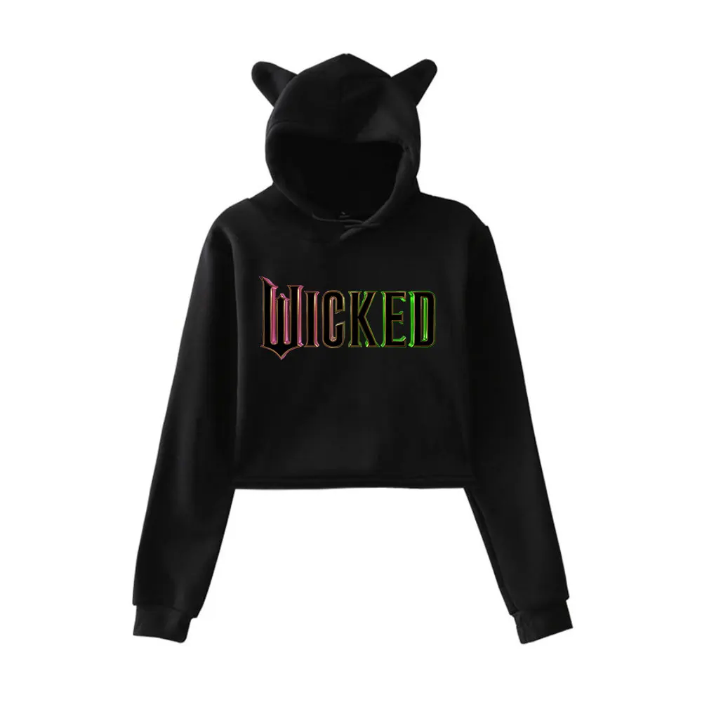 Wicked Pink And Green Hoodie Vintage 90s Streetwear Merch Hoodies Sports Sweatshirts for Girls Cat Ear Crop Fashion Pullover