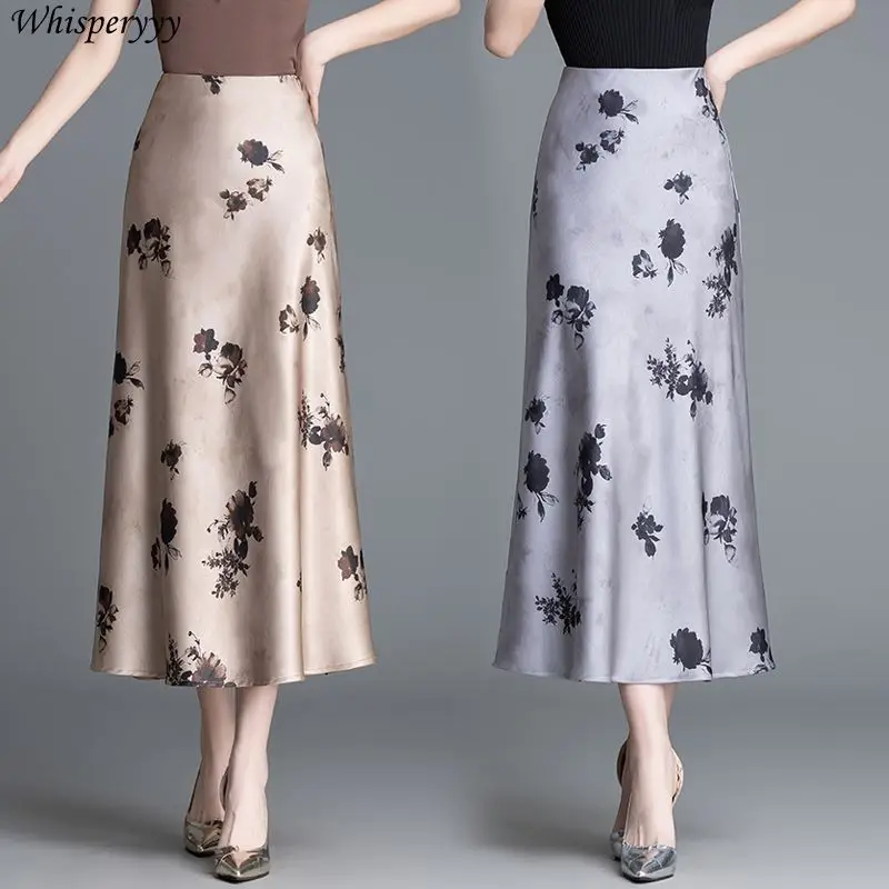 

High Waist Printing Fishtail Skirt Casual Korean Fashion Women Clothing Spring Summer New Loose Thin Medium Long Skirt Female