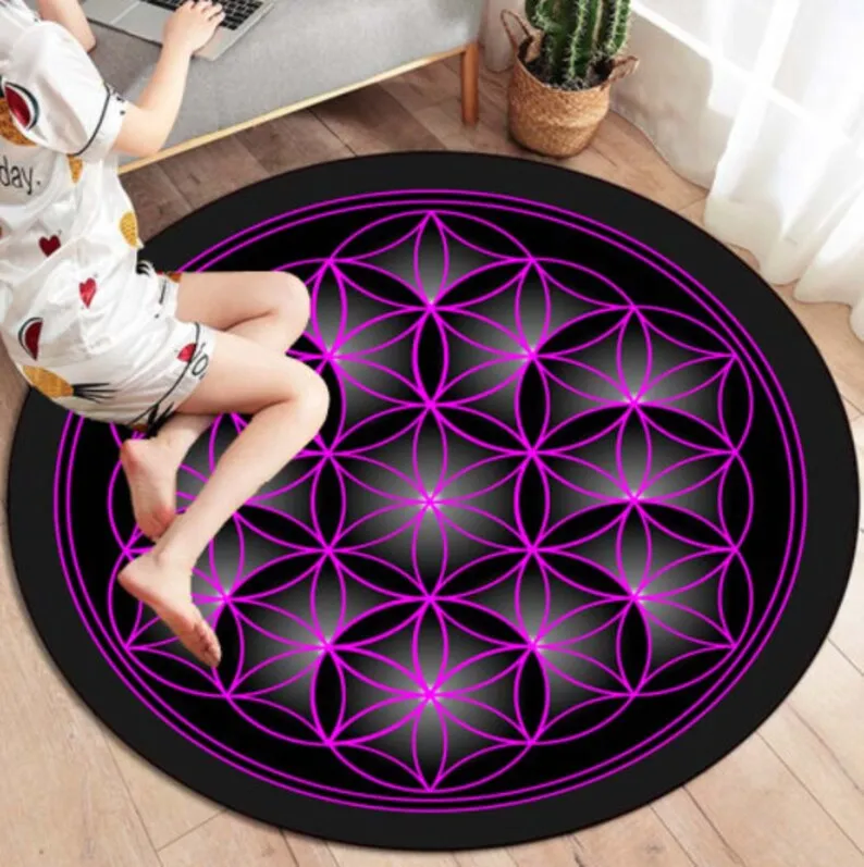 

Sacred Geometry Flower Print Round Carpet for Living Room Floor Mat Anti Slip area rug room decor Living Room Carpet