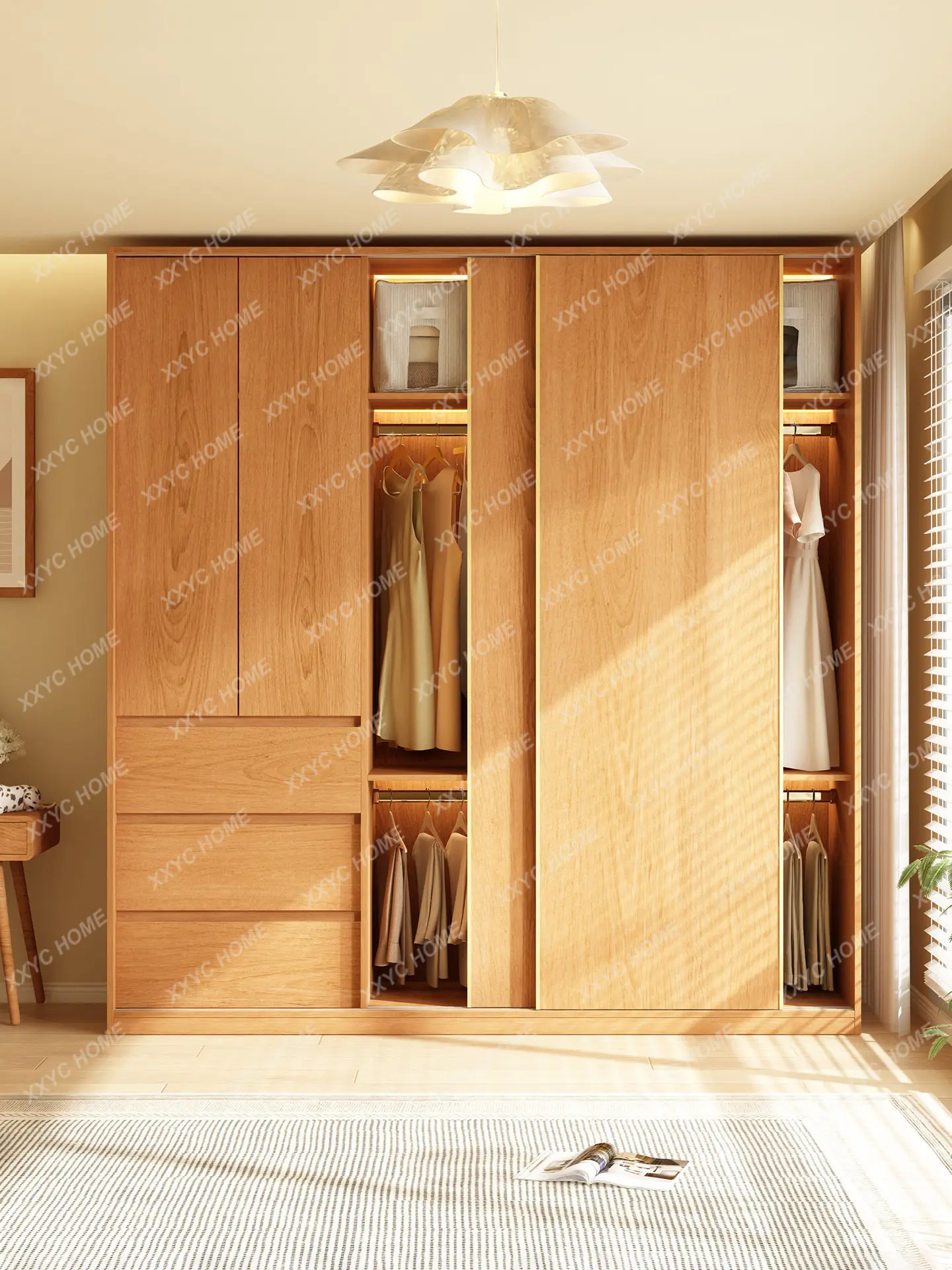Customized wardrobe sliding door aviation aluminum honeycomb panel log wind home bedroom new sliding door aluminum alloy cabinet