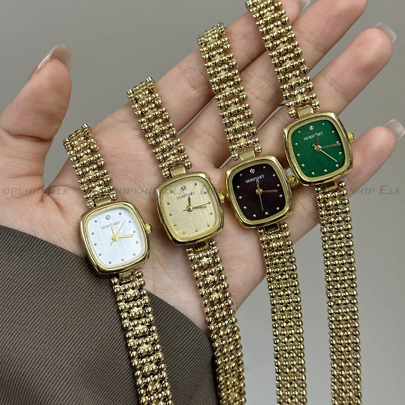 Fashionable Square Watch Golden Rectangular Box Elegant Steel Watch Retro Bracelet Strap Exquisite Watch
