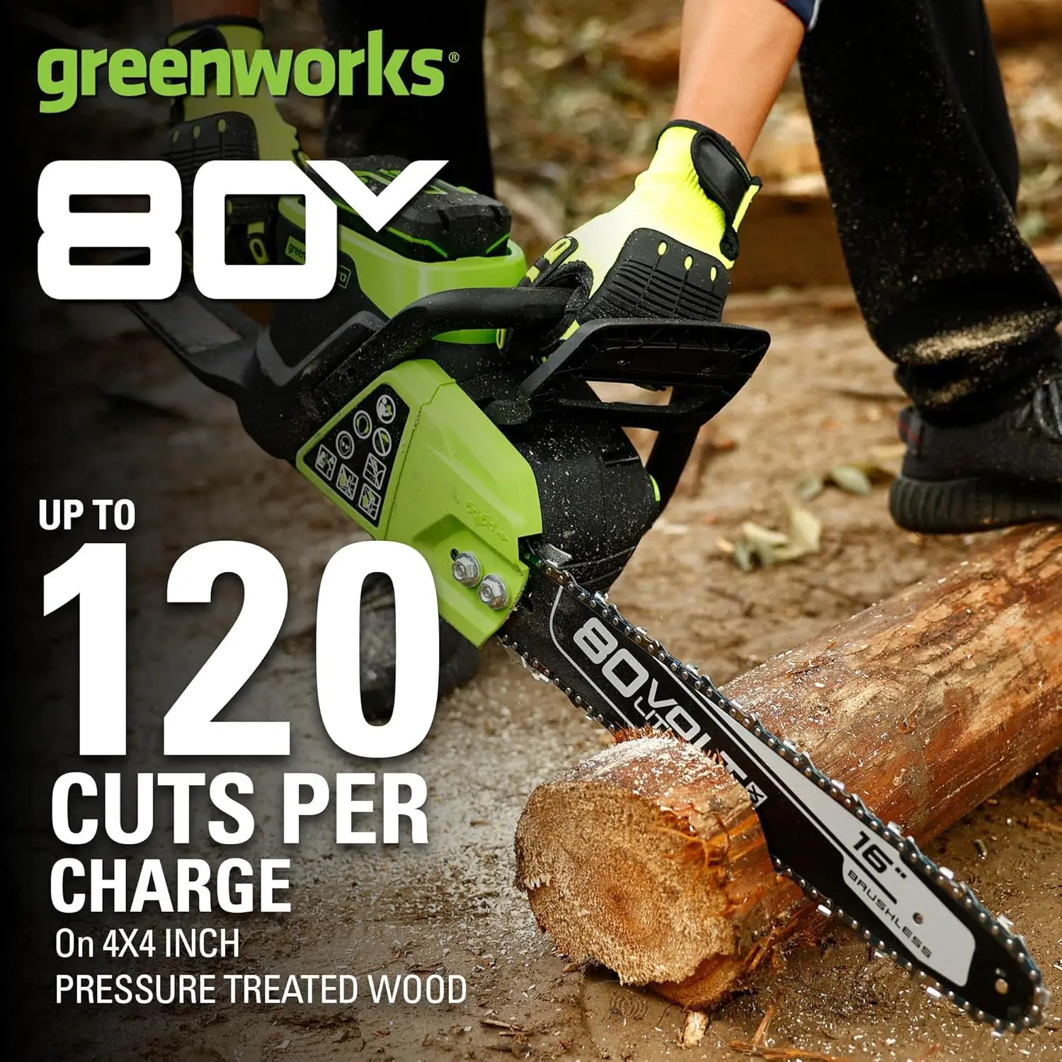 

80V 16" Cordless Chainsaw (Great For Tree Felling, Limbing, Pruning, and Firewood / 75+ Compatible Tools), 2.5Ah Battery