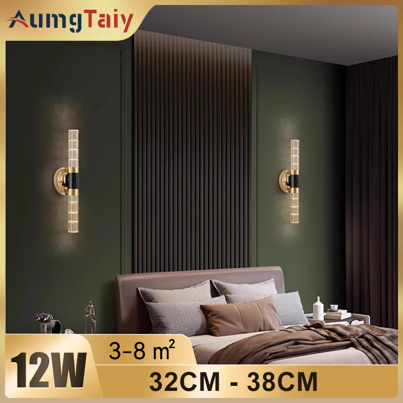 12W LED Lights Modern Wall Light for Bedroom Mirror with Light Crystal Rod Nordic Aisle Corridor Interior Lighting Fixture