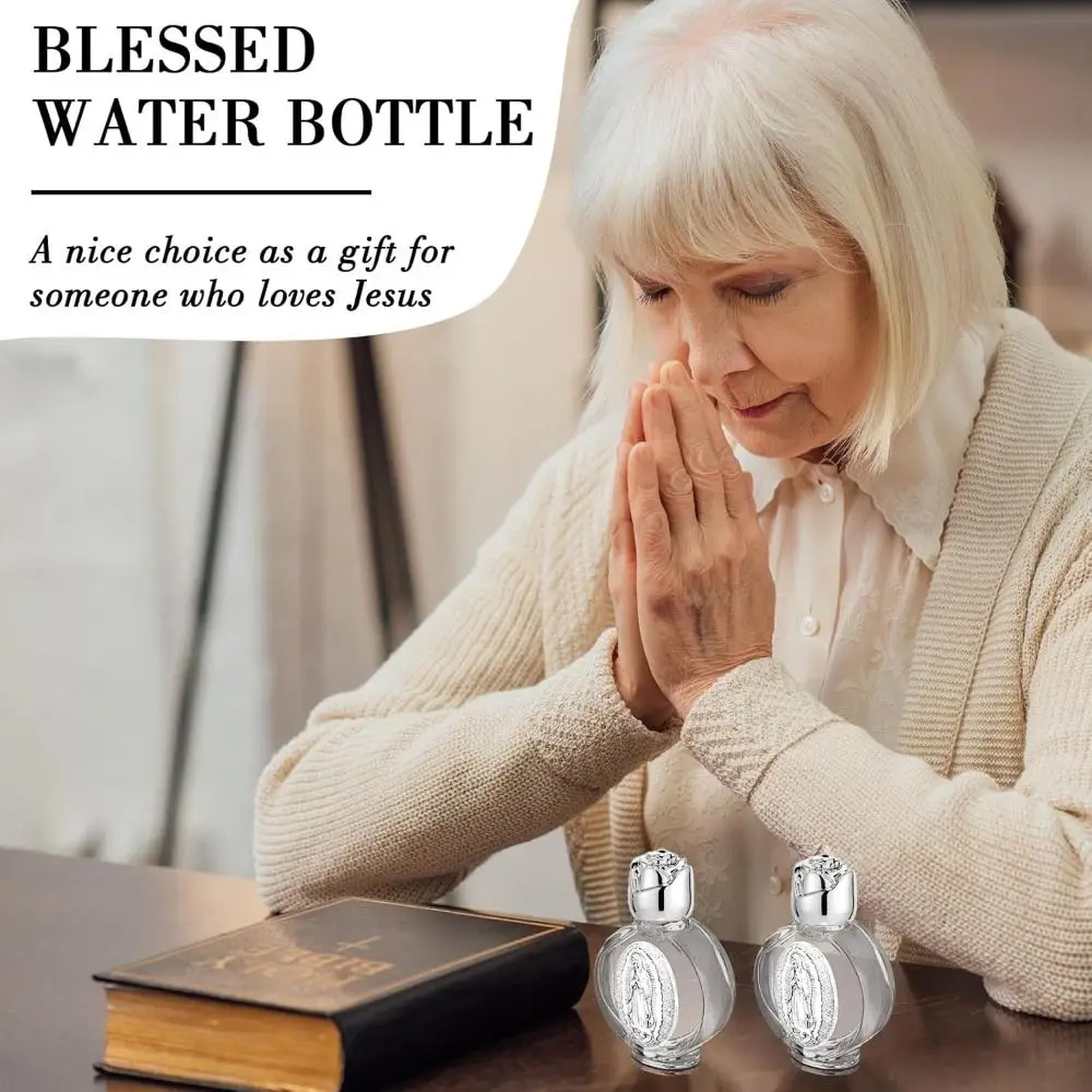 Botellas de agua bendita católicas de 0,5 Floz, experiencia de comunión, botella de agua bendita de vidrio en relieve plateado, San Miguel, el Arcángel