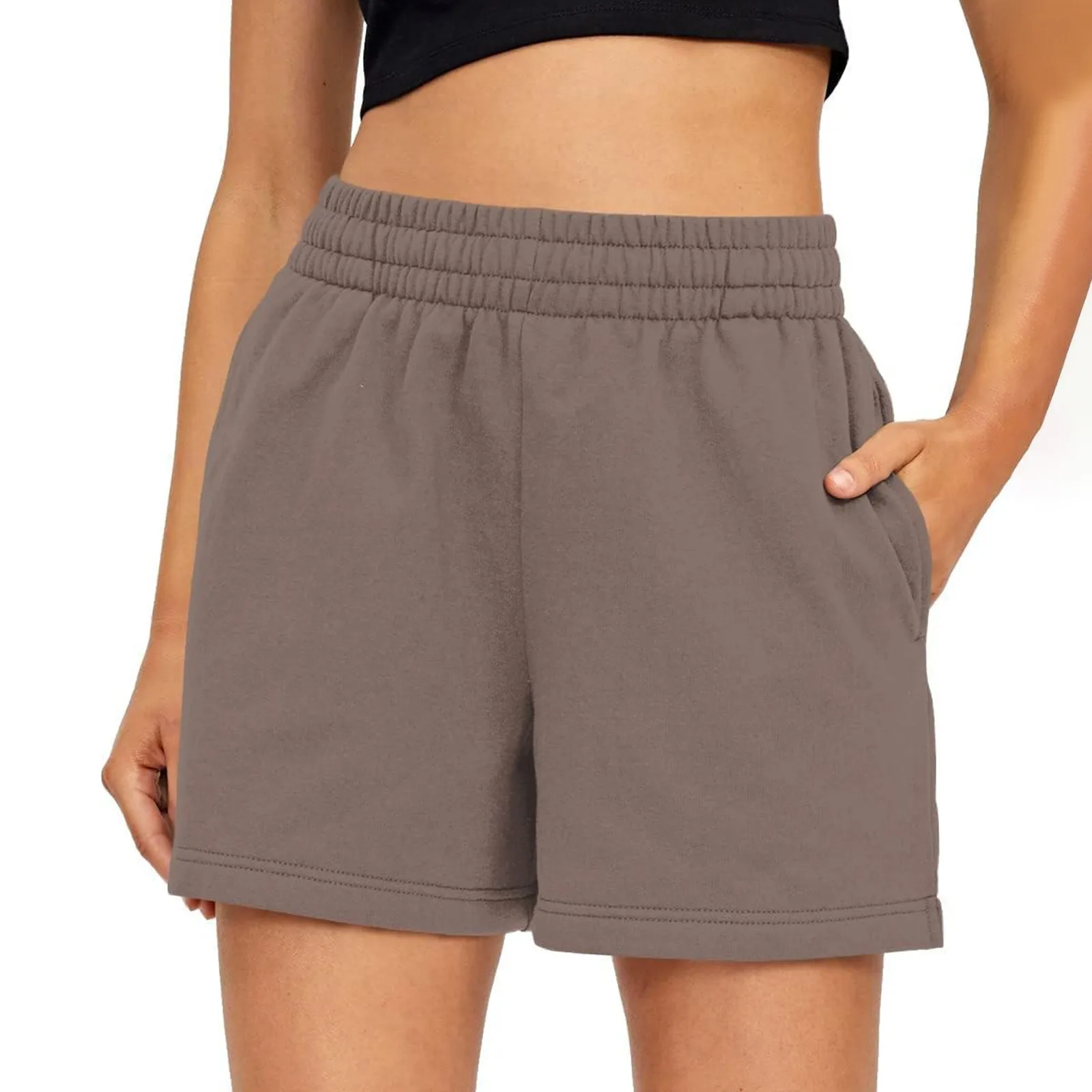 Plain Color Sports Shorts Casual Summer Comfortable And Soft Elastic High Waist Running Shorts With Pockets For Women