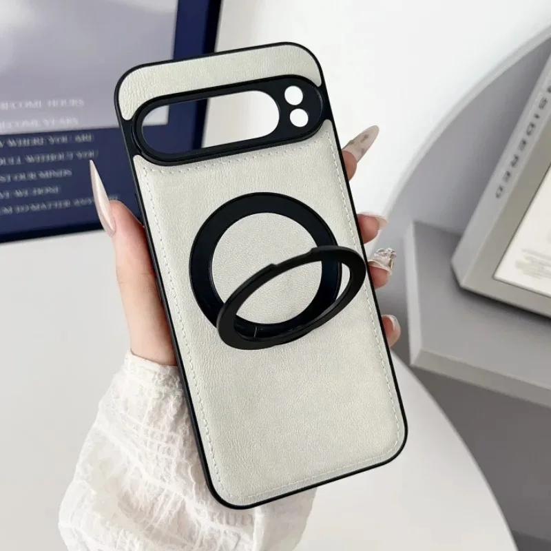 نسيج جلدي مغناطيسي 360 ° حافظة حامل دوارة لهاتف Google Pixel 10 9 8 Pro XL 9A 8A غطاء حماية للشحن اللاسلكي المقاوم للصدمات