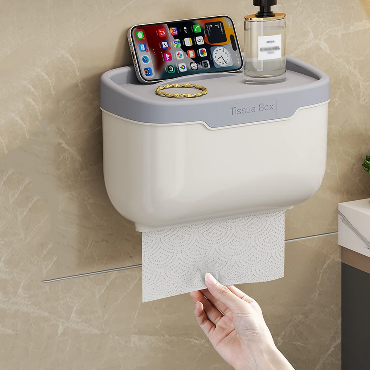 Waterproof Wall Mount Tissue Holder Box for Bathroom Toilet Paper Holder Storage Rack Punch-Free Storage Box Kitchen Supplies
