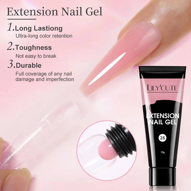 LILYCUTE 7 Pz/set 15ml Kit Gel per Estensione delle Unghie Vernis Gel Semipermanente Acrilico Bianco Gel Nude Smalto per unghie Gel da Costruzione UV