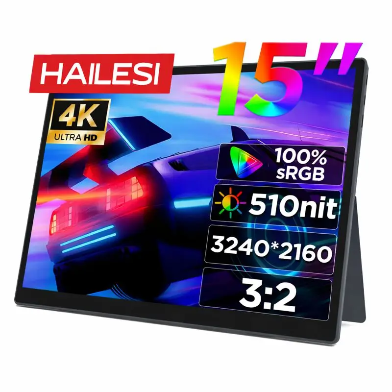 

HAILESI Portable Display S150 15inches 4K 3240x2160 3:2 Screen Ratio High Brightness 450 nits IPS Panel 100% sRGB Wide