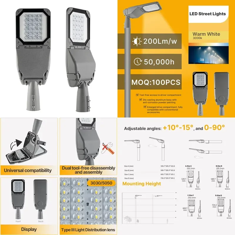 for Outdoor Smart City Power Supply LED Work Light IP66 Rated Private Street Light Pole Design