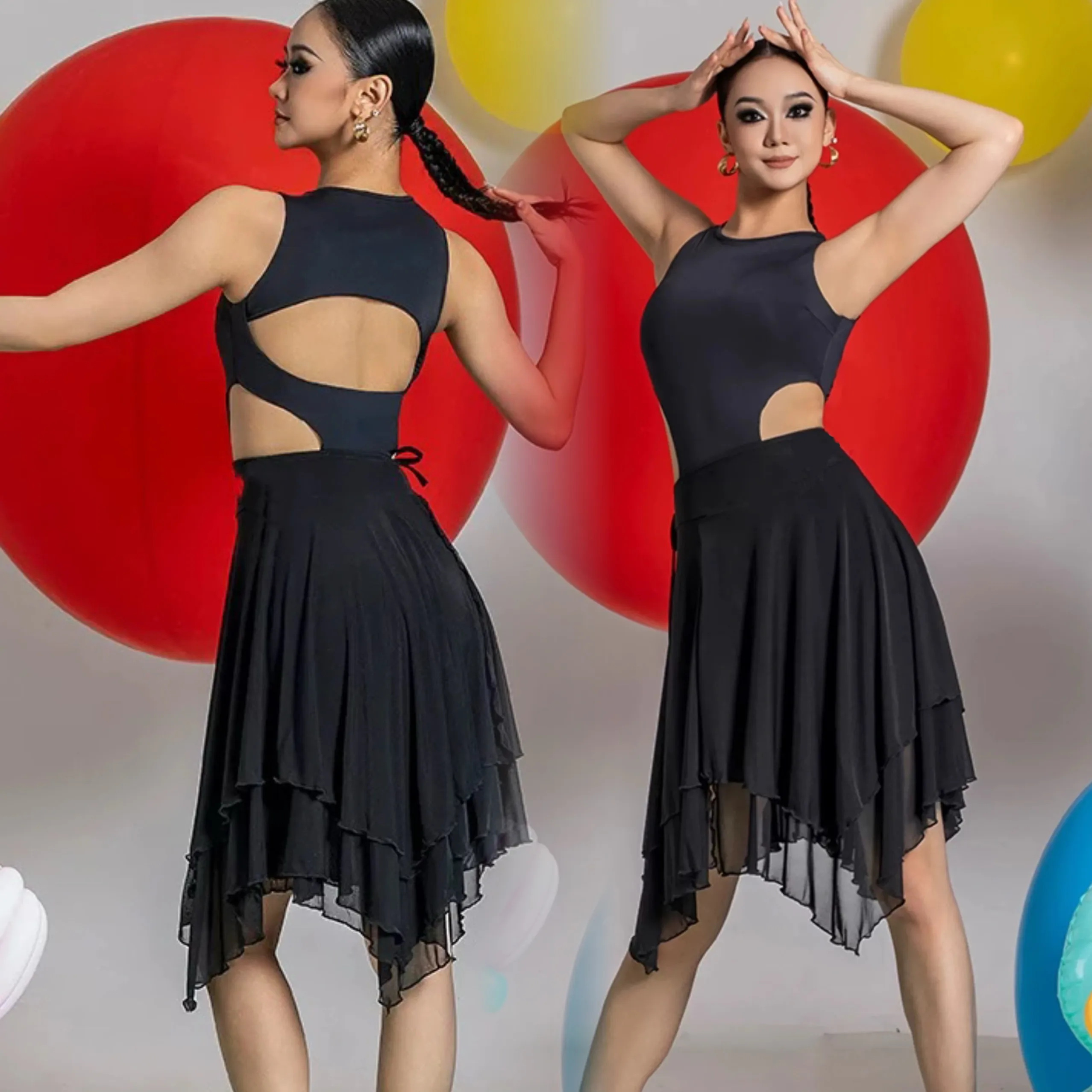 

New Latin Dance Irregular Lace-up Hip Scarf Apron Latin One-piece Skirt Half-length Skirt Women's Dance Performance Clothes