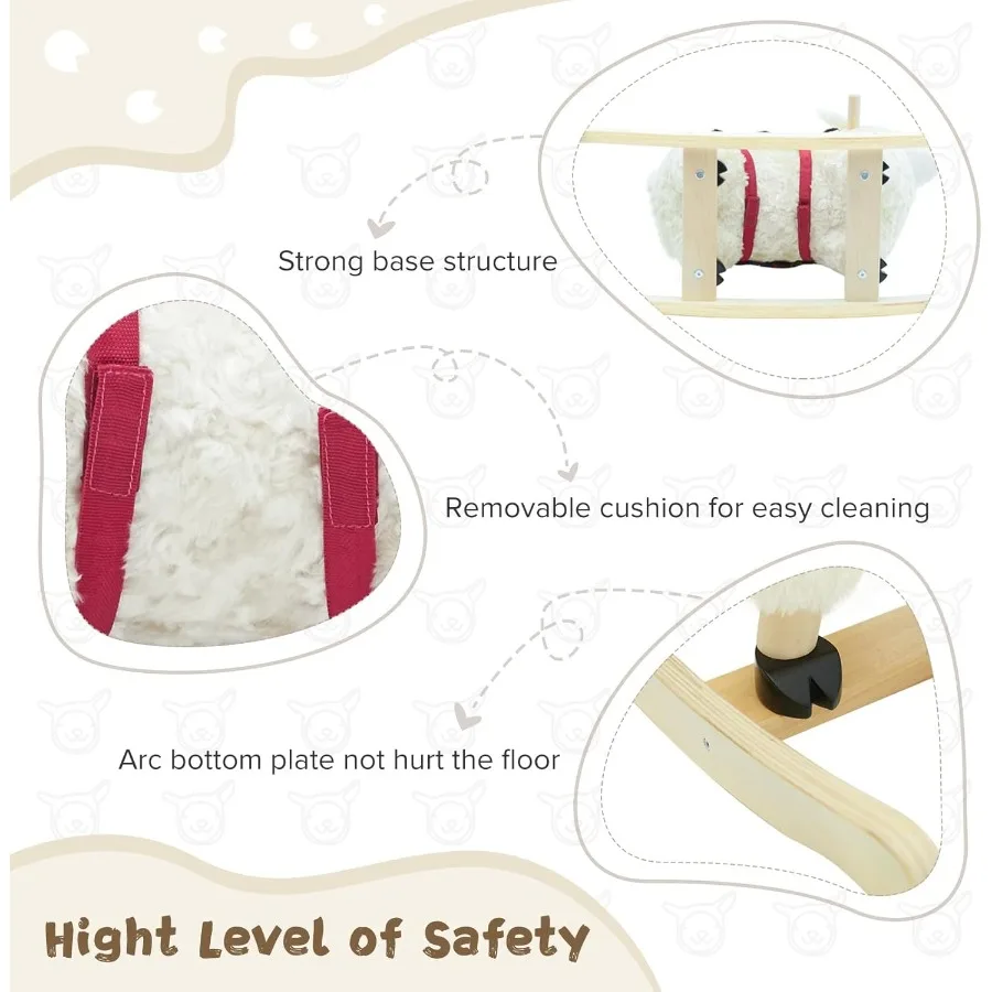 Drewniany konik na biegunach dla niemowląt, pluszowe zwierzątka na biegunach, biały, zabawki do jeżdżenia dla dzieci w wieku 1-3 lat, konik na biegunach lama dla dziewczynki