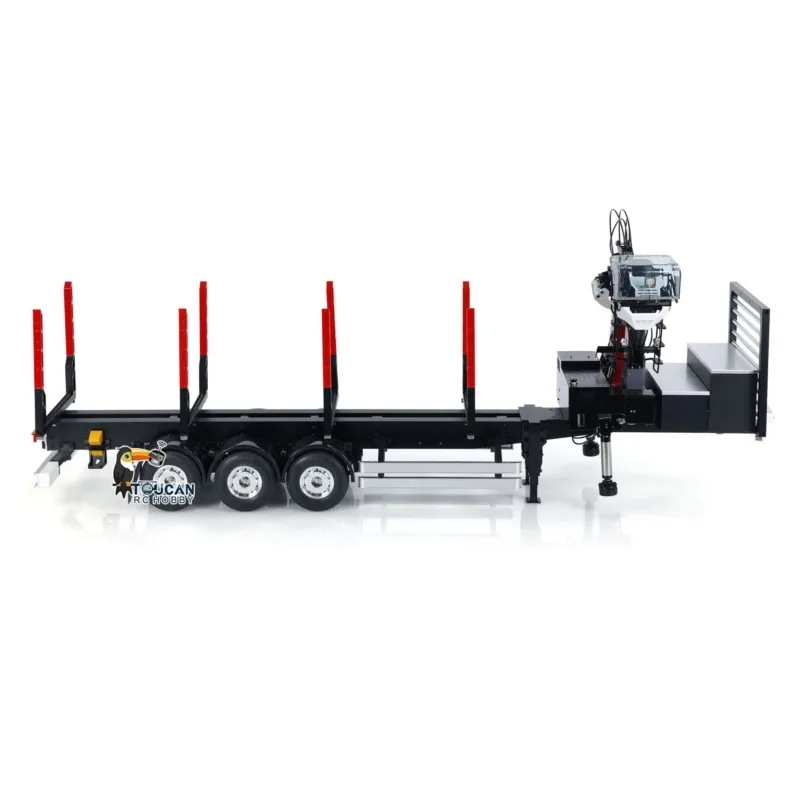 LESU Customized Hydraulic Metal Timber Crane 1/14 RC Log Trailer 3 axle Flatbed Semi Trailer W/ Radio Light System Battery Model