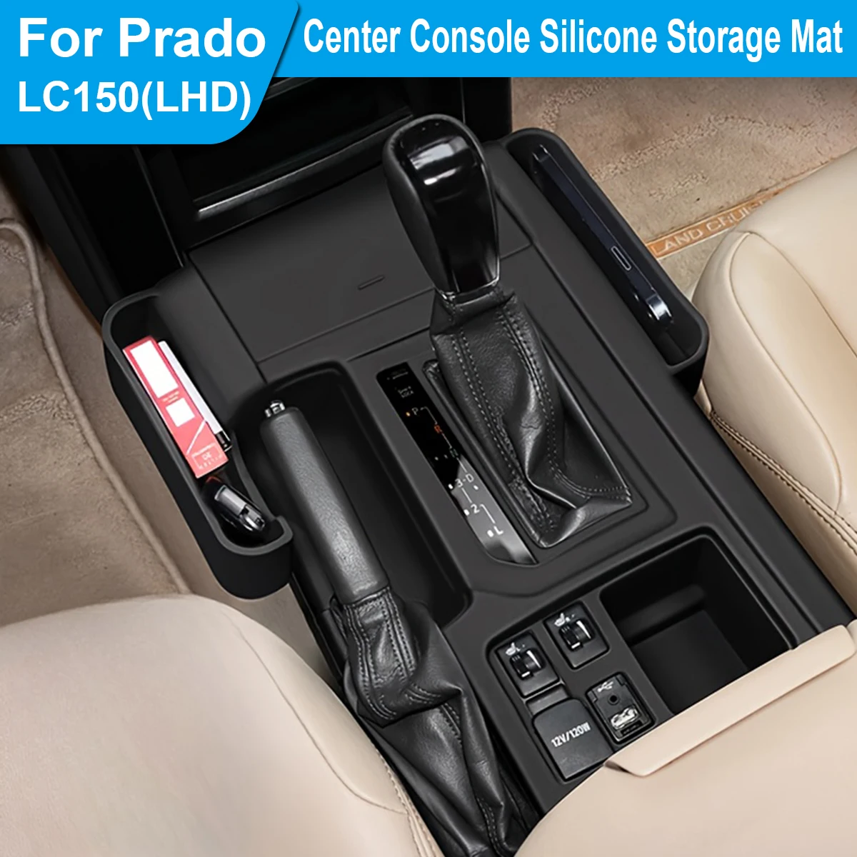 

For 2010-2017 Prado LC150, Center Console Silicone Storage Mat-LHD, increases storage space, Interior modification accessories.