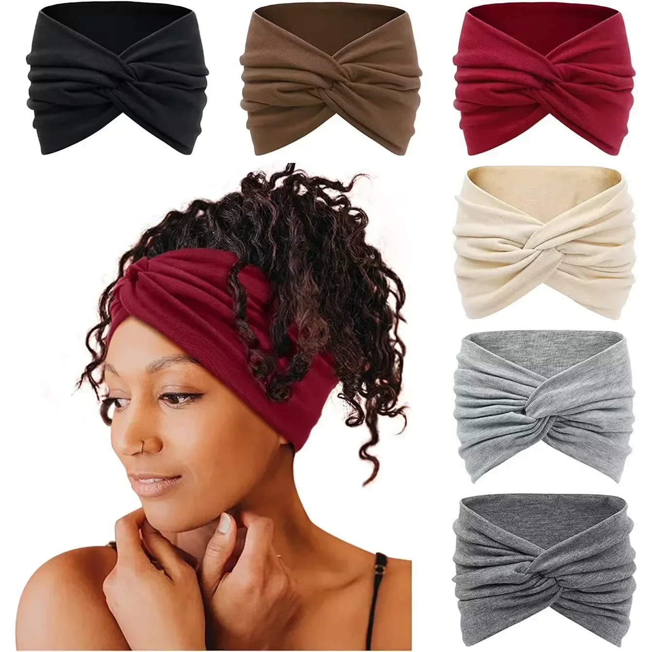 

Wide Headbands for Women, 7'' Extra Large Turban Headband Boho Hairband Hair Twisted Knot Accessories