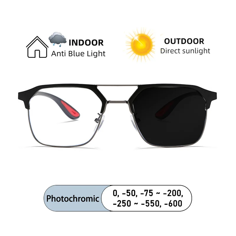 Brand Design Double-beam Spectacle Frame Myopia Glasses Custom Prescription Photochromic Anti Blue Ray Femal Shortsight Eyewear