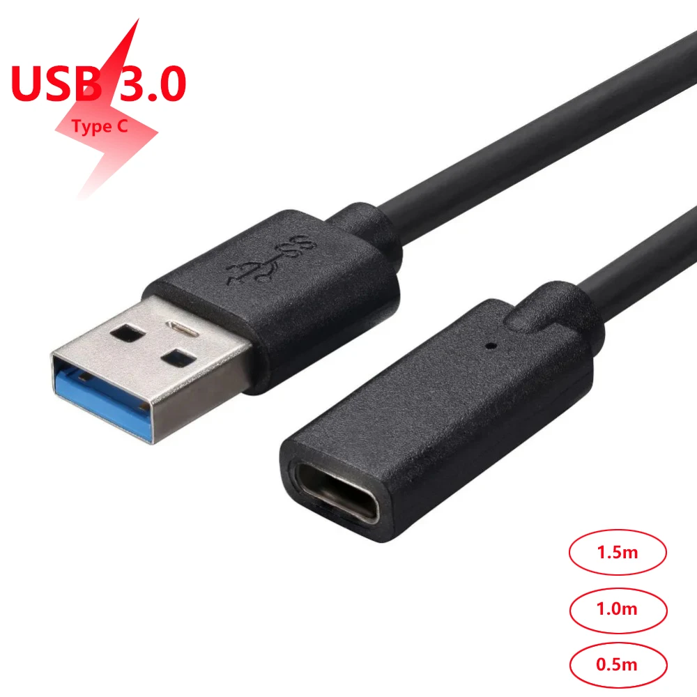 USB 3.0 Male to Type-C Female Extension Cable Compatible with USB C Interface Data Cables Hubs Card Readers OTG Data Cables