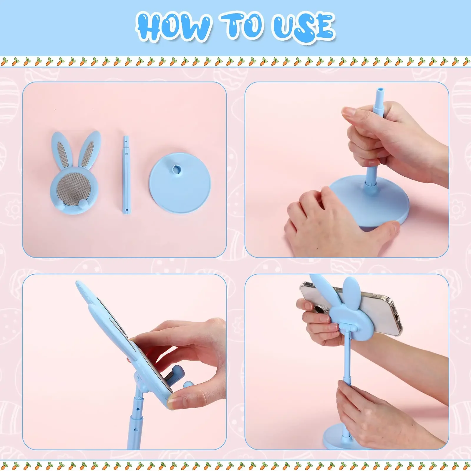 Cute Rabbit Ears Mobile Phone Holder Lift Adjustable Desktop Mobile Phone Tablet Ipad Stand Selfie Live Multifunctional Bracket