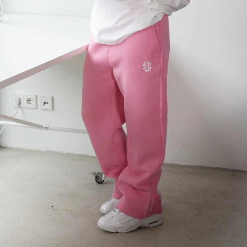 Herfst joggingbroek met trekkoord en ritssluiting, effen kleur, casual high street hiphop rap street Y2K-stijl broek met hoge taille