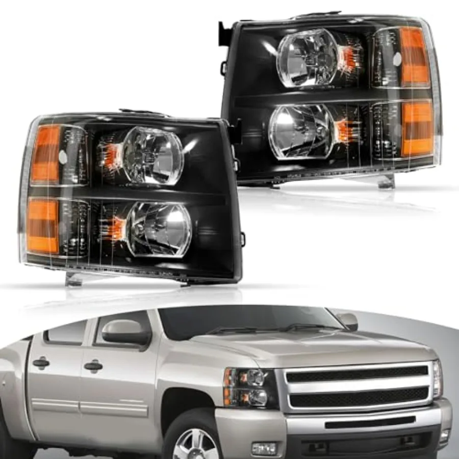 

Галогенные фары, предназначенные для моделей Chevrolet Silverado 1500 2500HD 3500HD от 2007 до 2013, черный корпус с янтарным отражателем