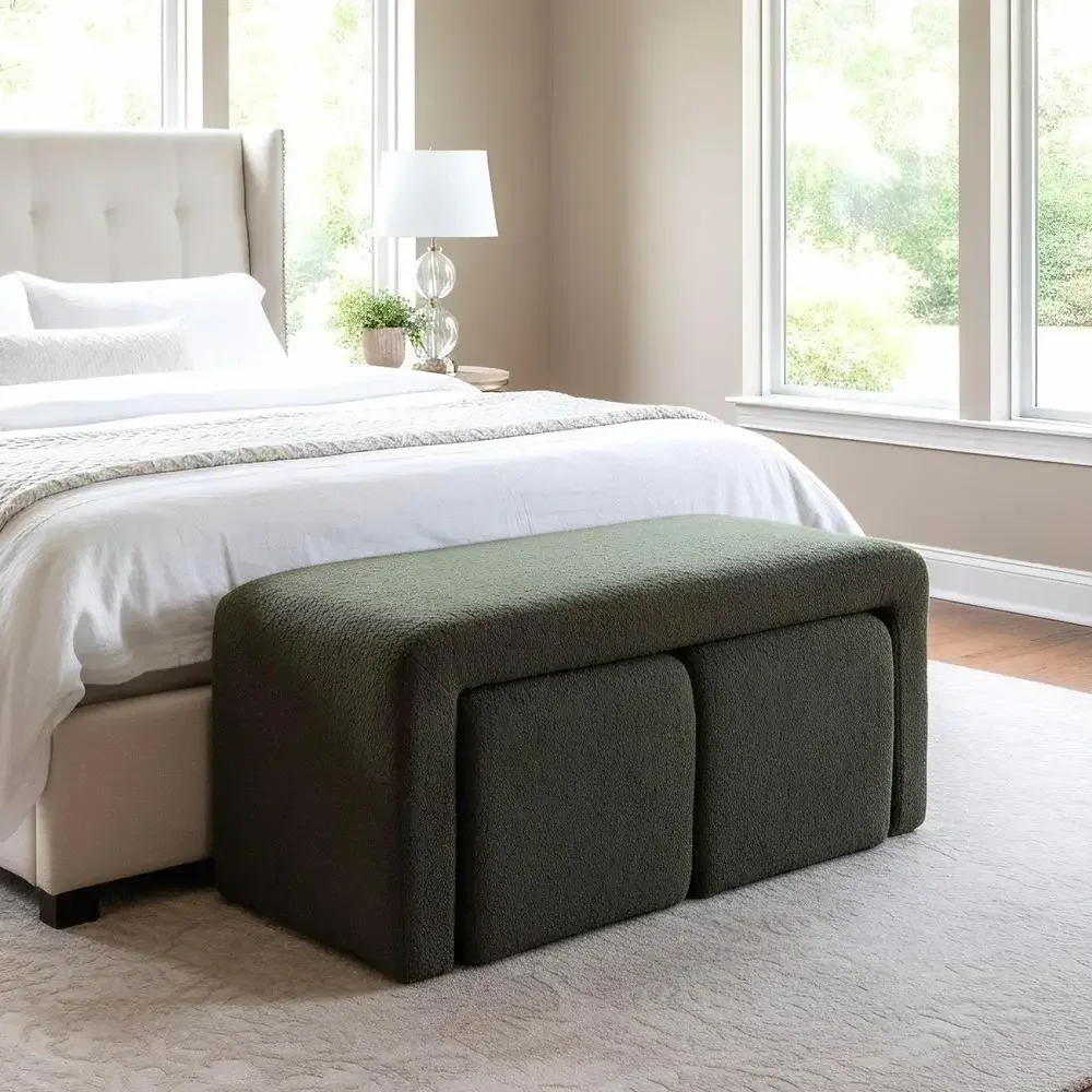 Small Sherpa Upholstered Bench for Entryway, Living Room, or Bedroom - Set of 3, 20 & 50 Inch Options