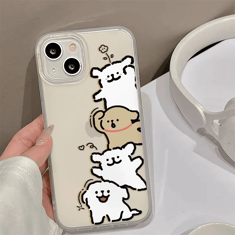 Crying Line Puppy Phone Case For iPhone 16 14 15 11ProMax 12 13Mini 16 15 14Plus Cute Y2K Kawaii Anti Drop Protective Cover