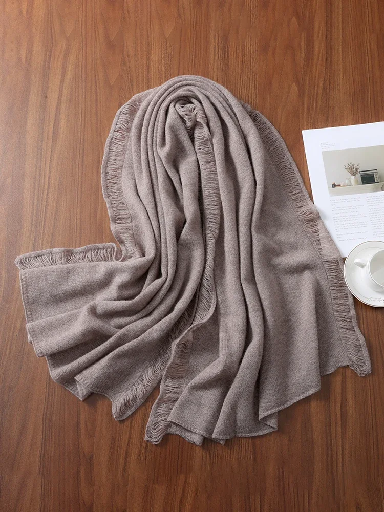

Women's 100% Wool Tassel Scarf Winter Soft Warm Solid Cashmere-Like Long Shawl Neck Warmer Fashion Pashmina Bandana Head Wrap