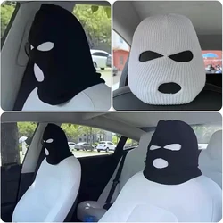1 PC Grappige Parodie Autostoel Hoofddeksels Hoofdsteun Cover 3 Gat Gebreide Gezichtsmasker Seat Cover Auto Creatieve Seat Decoraties accessoires