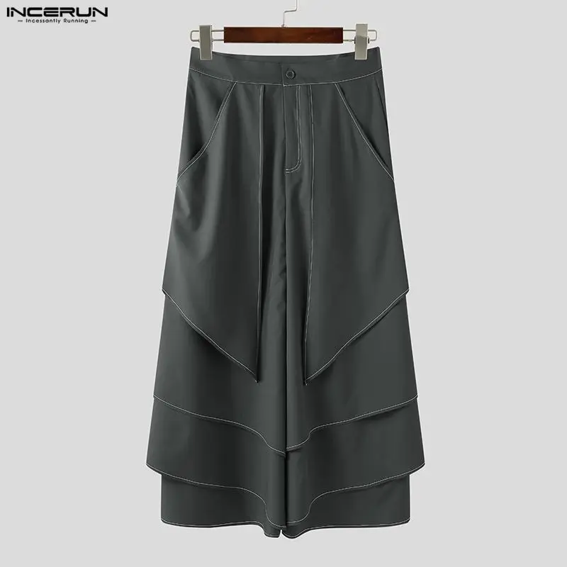 

INCERUN Men Wide Leg Pants Patchwork Joggers Loose Button Casual Trousers Men Streetwear 2025 Personality Fashion Long Pants