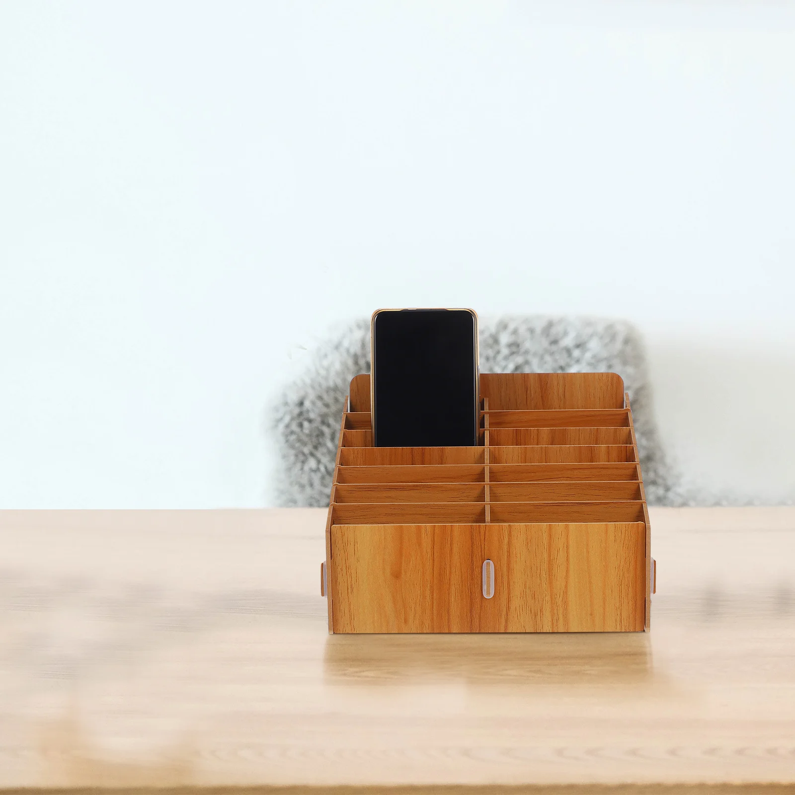 

1pcs Wooden Desktop Storage Box Mobile Holder For Office Classroom Multi-Grid Cell Phone Display Organizer Phone Storage