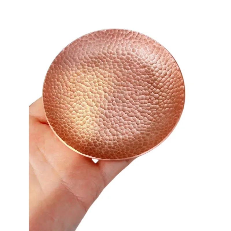 Hand-forged thickened pure red copper Chinese round metal small tea tray