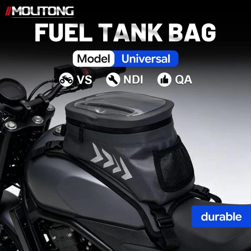Motorcycle Fuel Tank Bag Touch‑Screen Transparent Window Reflective Arrow Side Mesh Pocket Moto Tour Tank Storage Accessories